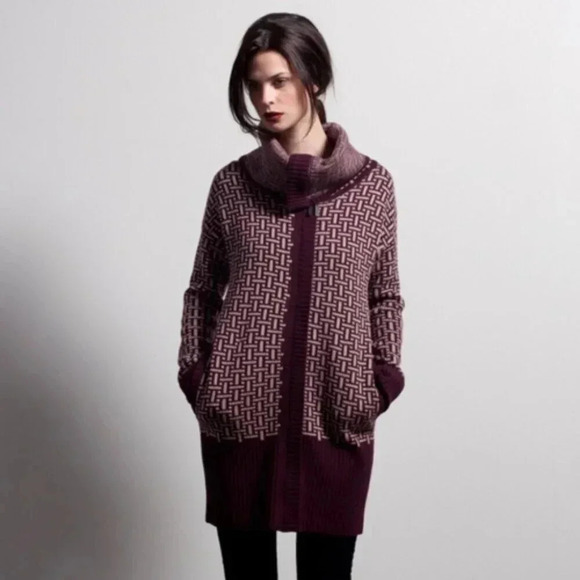 Anthropologie Left on Houston Long full zip cardigan  Gray & Cream| Small - Picture 1 of 6